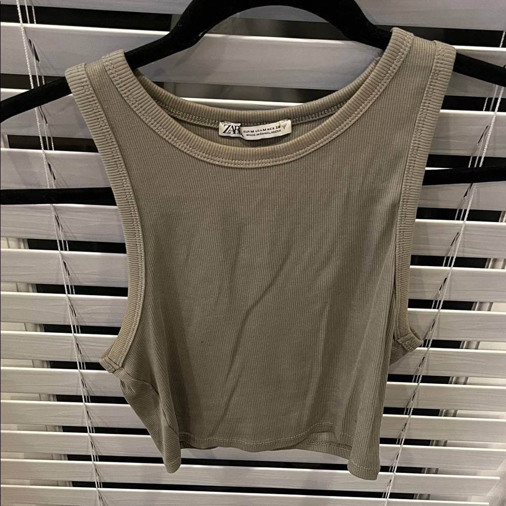 Zara Women's Military Green Ribbed Tank Top